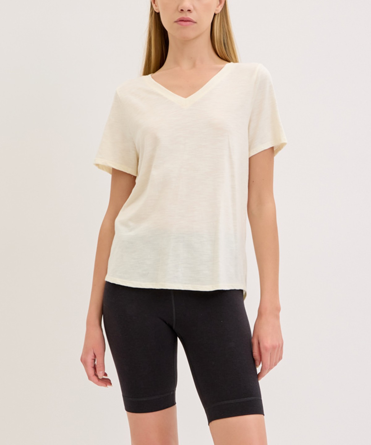 BAMBOO COTTON SLUB V NECK SHORT SLEEVE